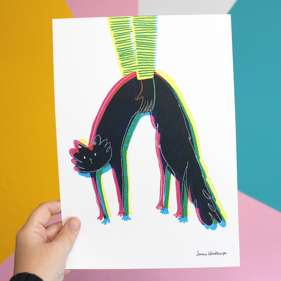 CMYK Cat A4 Print by Emma Woodthorpe