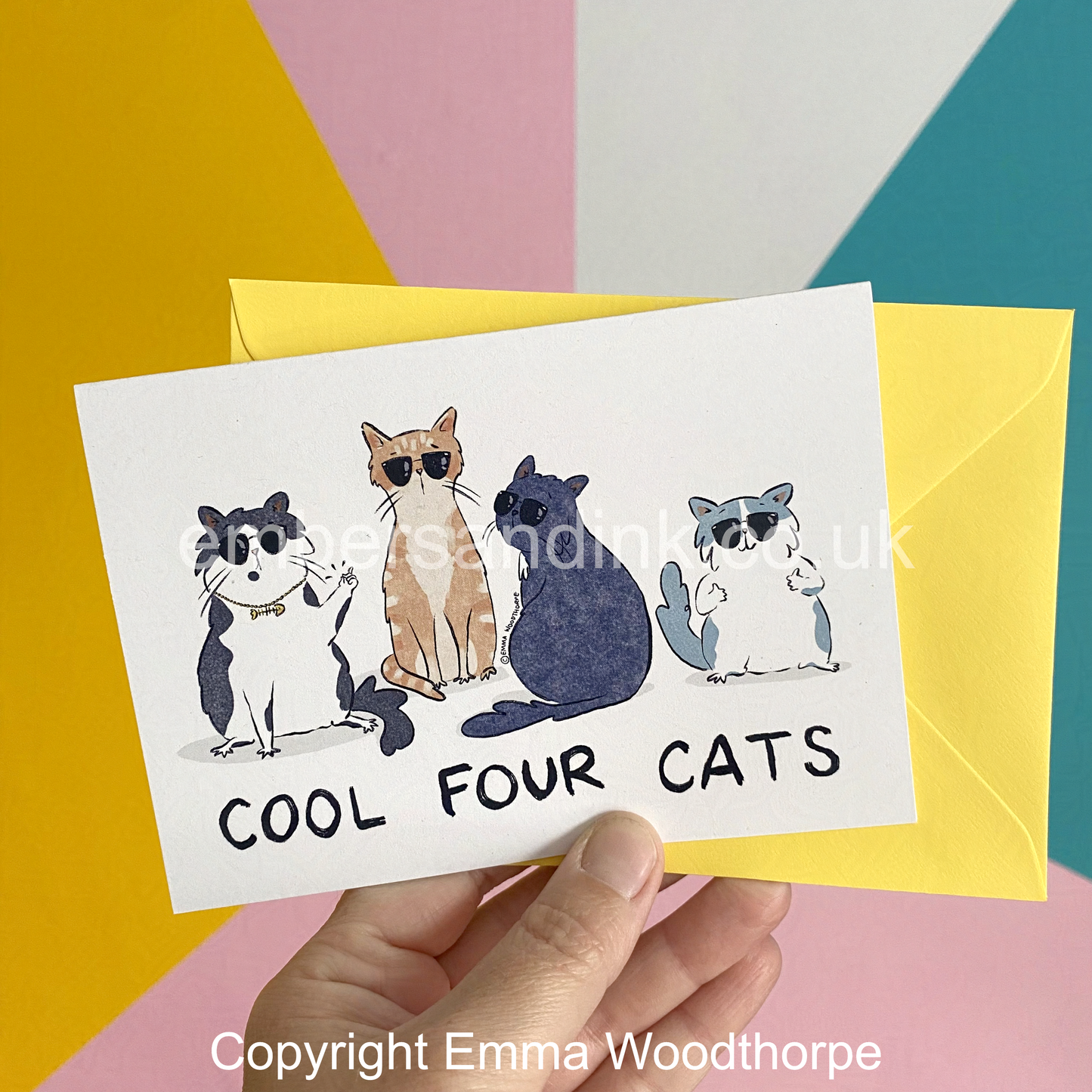 NEW Cool Four Cats Greetings Card by Emma Woodthorpe