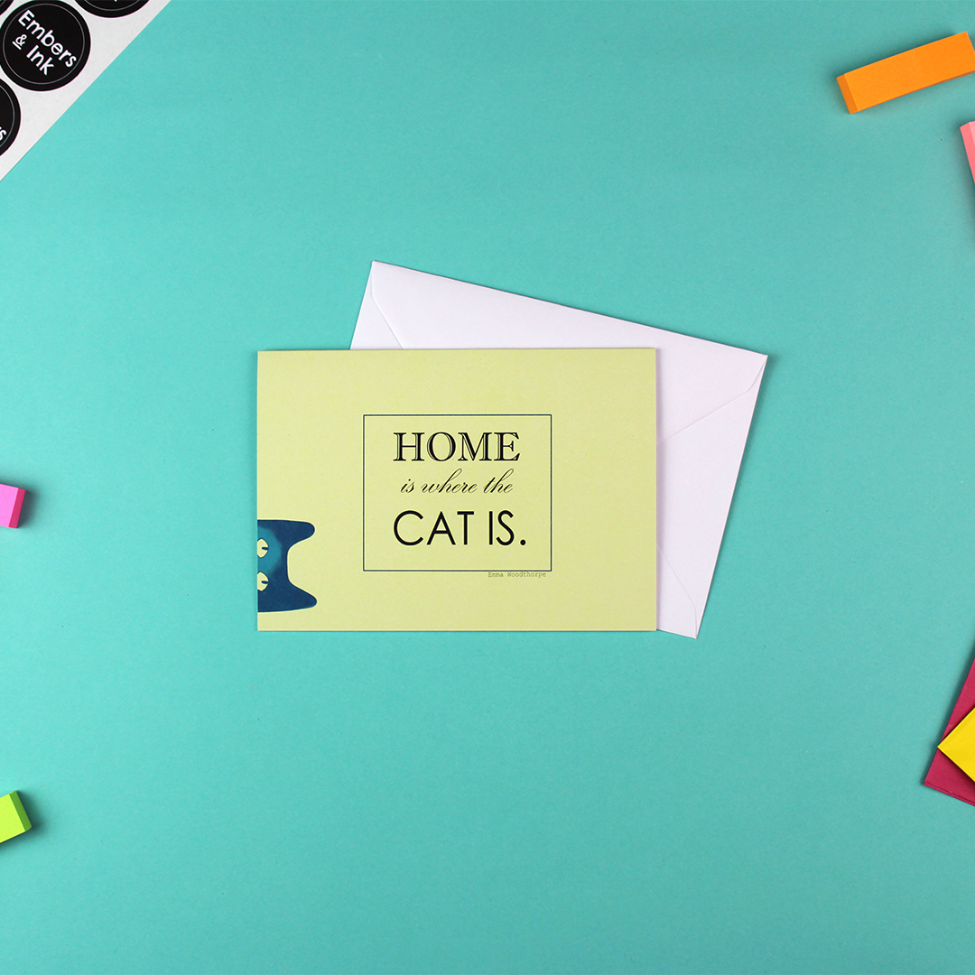 The Home is where the Cat Is card is shown with a white envelope