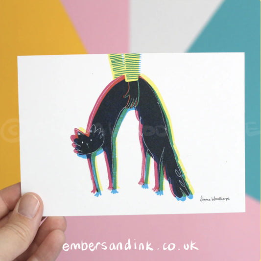CMYK Cat Postcard by Emma Woodthorpe