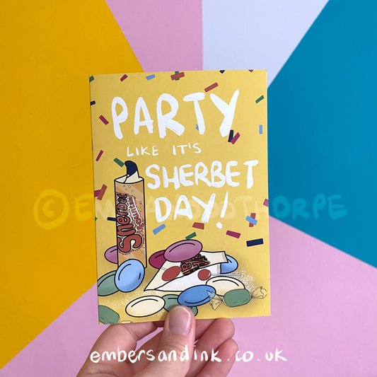 Sherbet Day Greetings Card by Emma Woodthorpe
