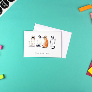 The cool four cats card is shown with a white envelope.