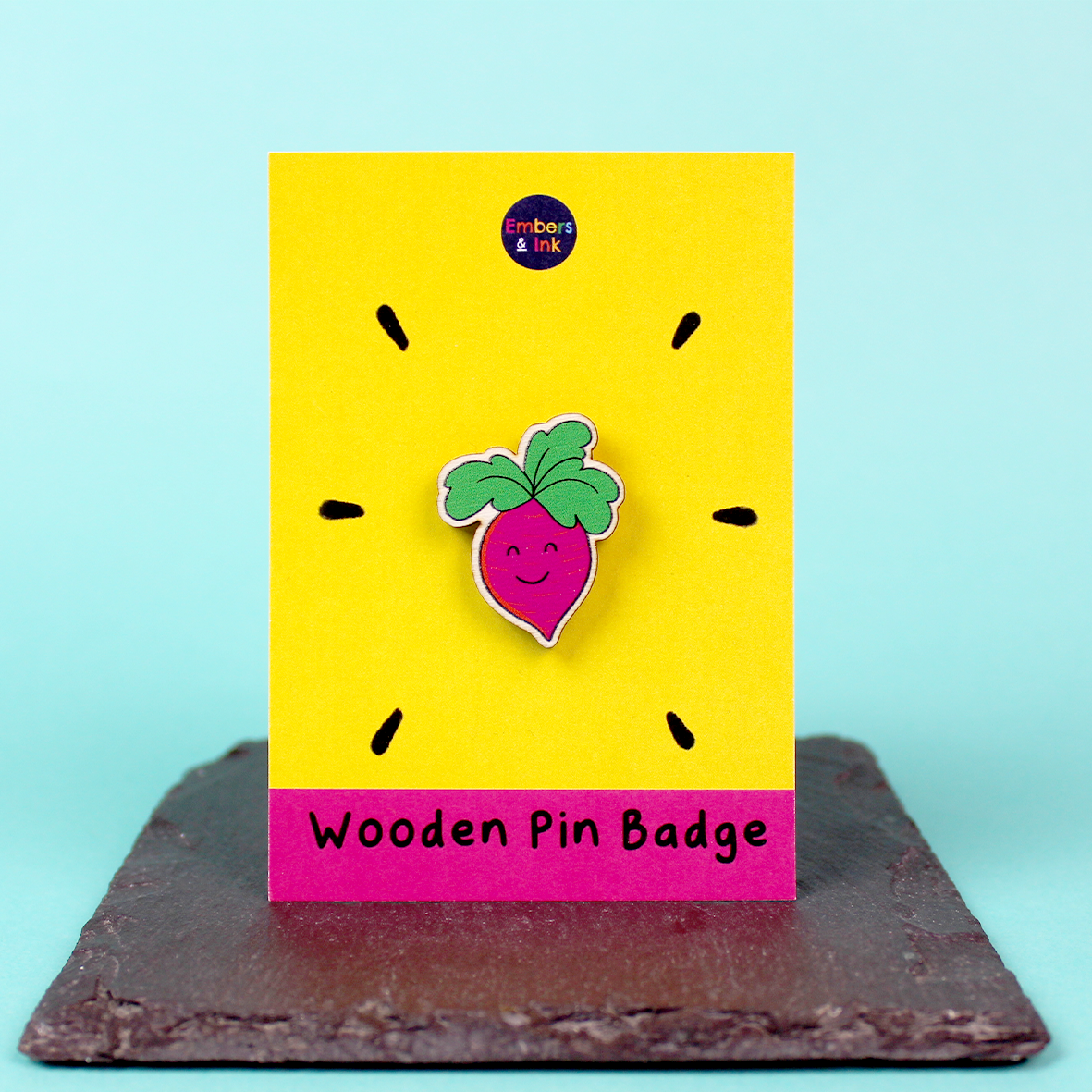 Cutie Rootie Wooden Pin Badge