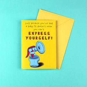 The Express Yourself New Parent / New baby card is shown with a cheery yellow envelope.