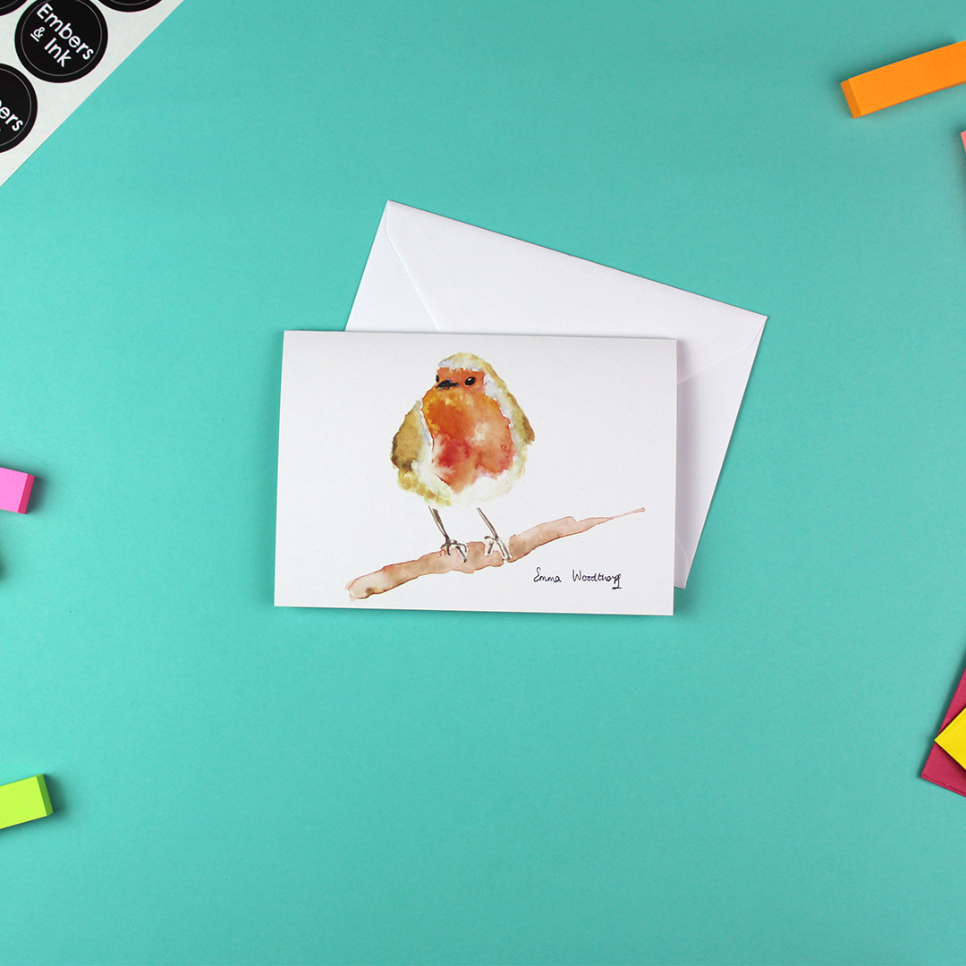 The robin card is shown with a white envelope