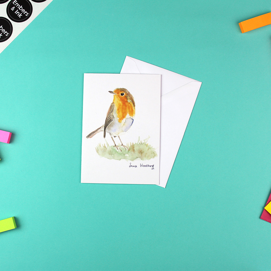 The robin card is shown with its own envelope.