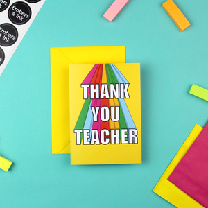 The Thank You Teacher card is shown with a bright yellow envelope