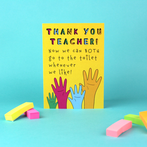 The Thank You teacher card is shown standing against a green background.