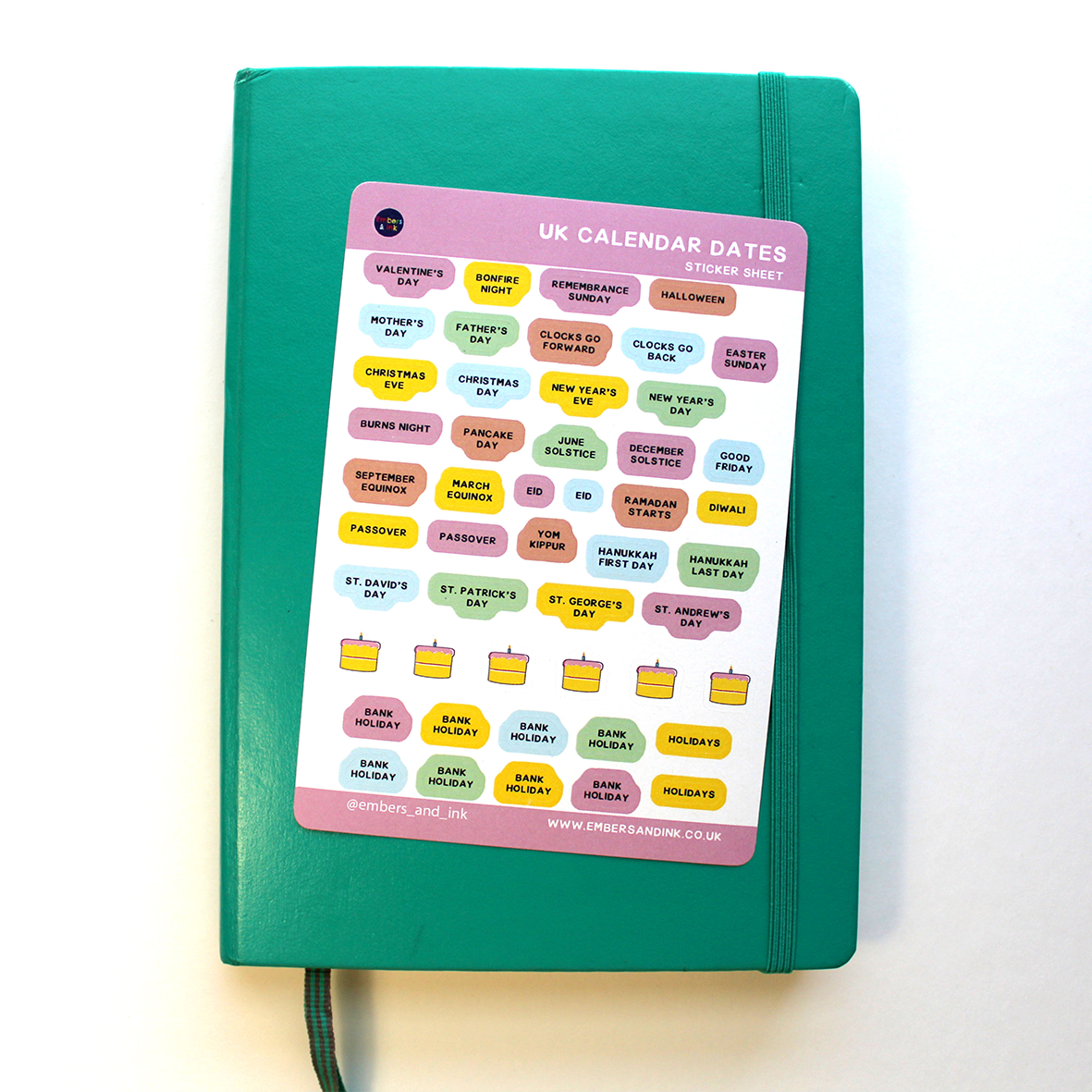 The sticker sheet is shown laying on top of a leuchtturm 1917 planner