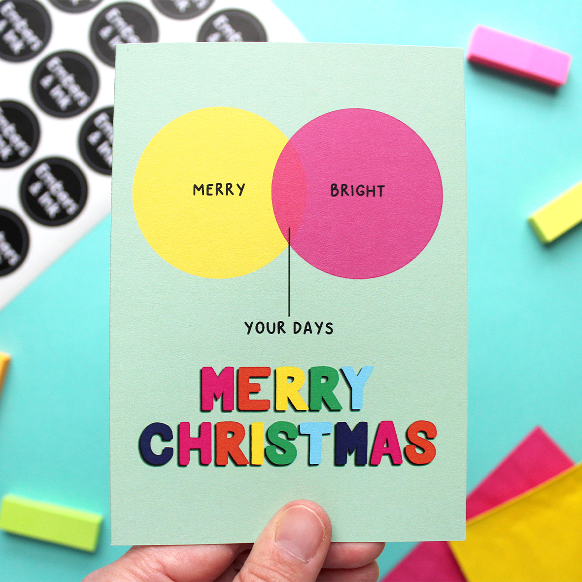 Merry and Bright Venn Diagram Christmas Card