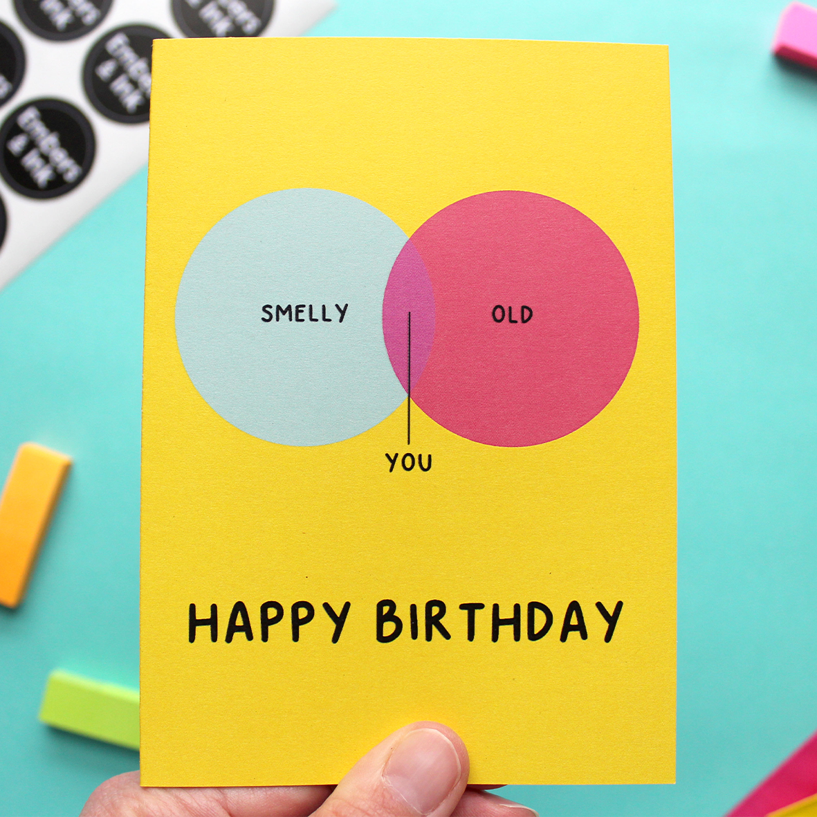 Smelly and Old Venn Diagram Birthday Card