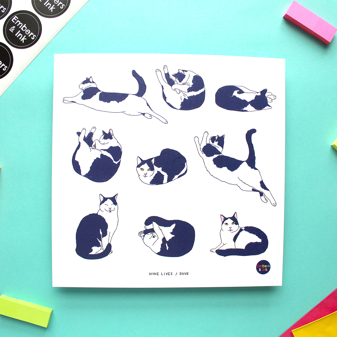 Nine Lives Cats Square Art Print