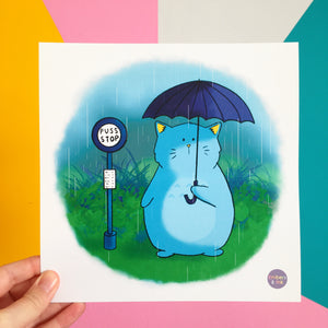 Umbrella Cat Illustration Art Print