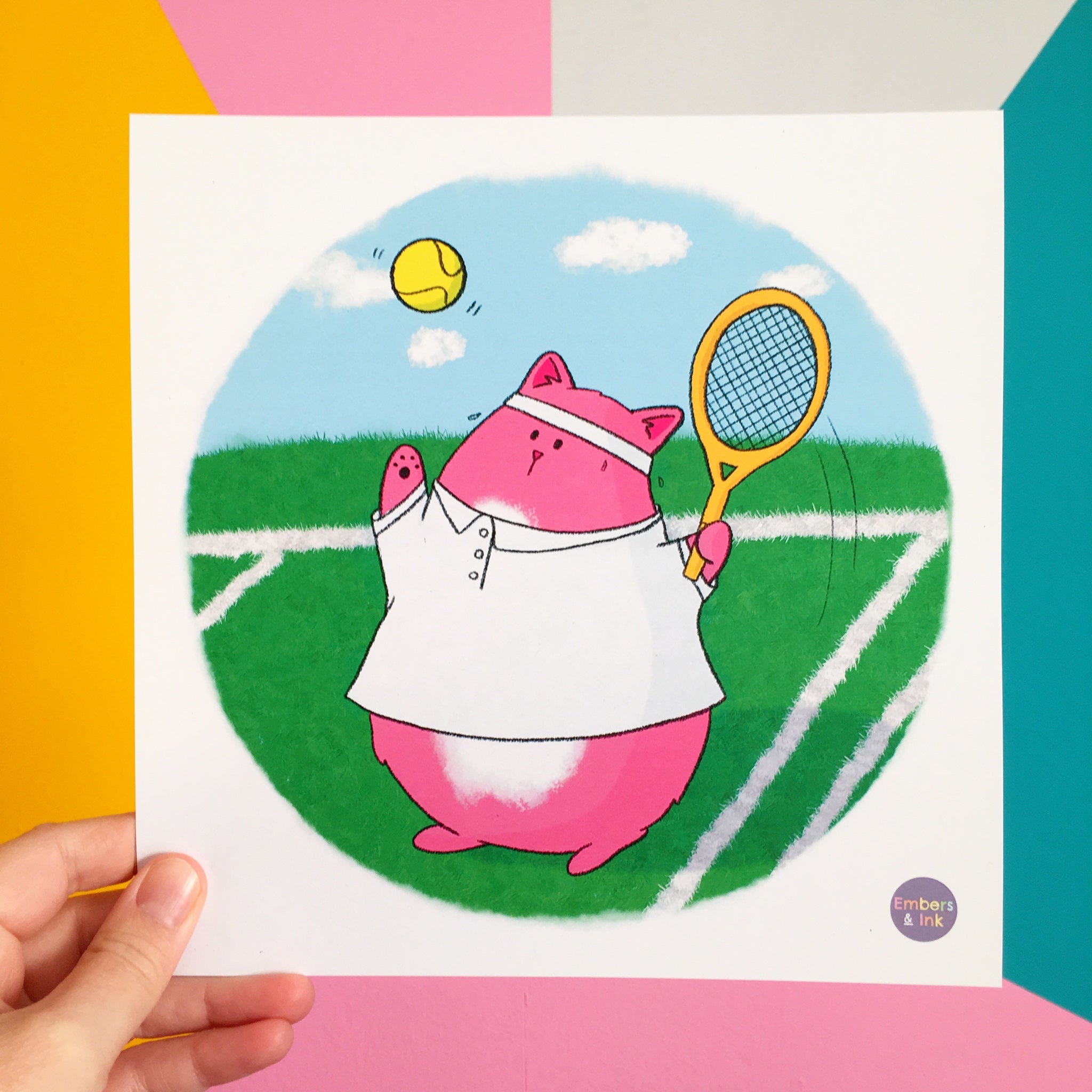 Wimbledon Ready Tennis Kitty Illustration Art Print