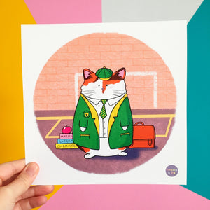 Back to School Kitty Illustration Art Print